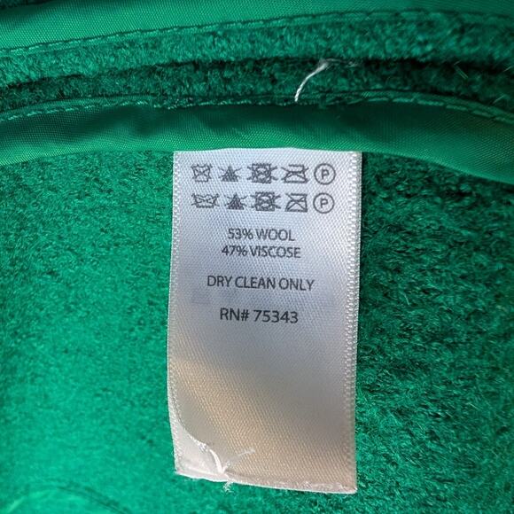 Tahari Emerald Green Wool Blend Long Duster Coat Shawl Collar Medium Career - Picture 3 of 7